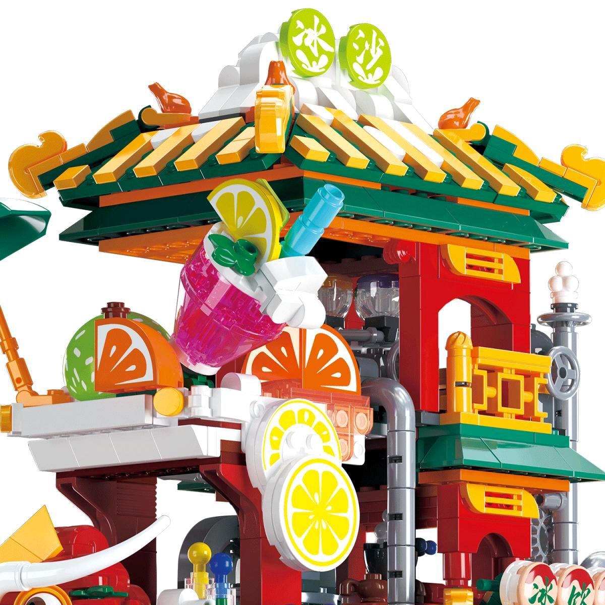 Lion Dance Street Truck Food Stall Micro Building Set