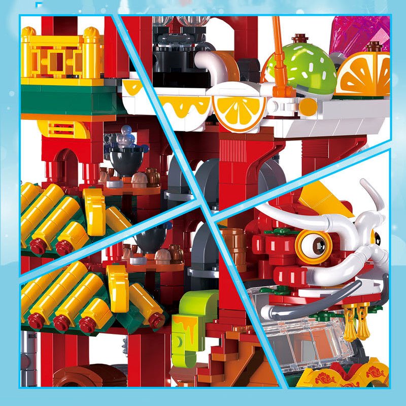 Lion Dance Street Truck Food Stall Micro Building Set