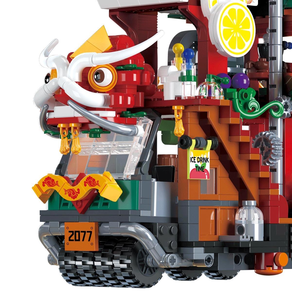 Lion Dance Street Truck Food Stall Micro Building Set