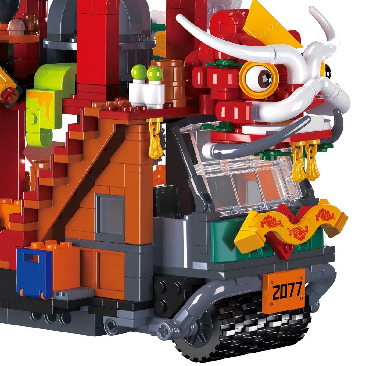 Lion Dance Street Truck Food Stall Micro Building Set