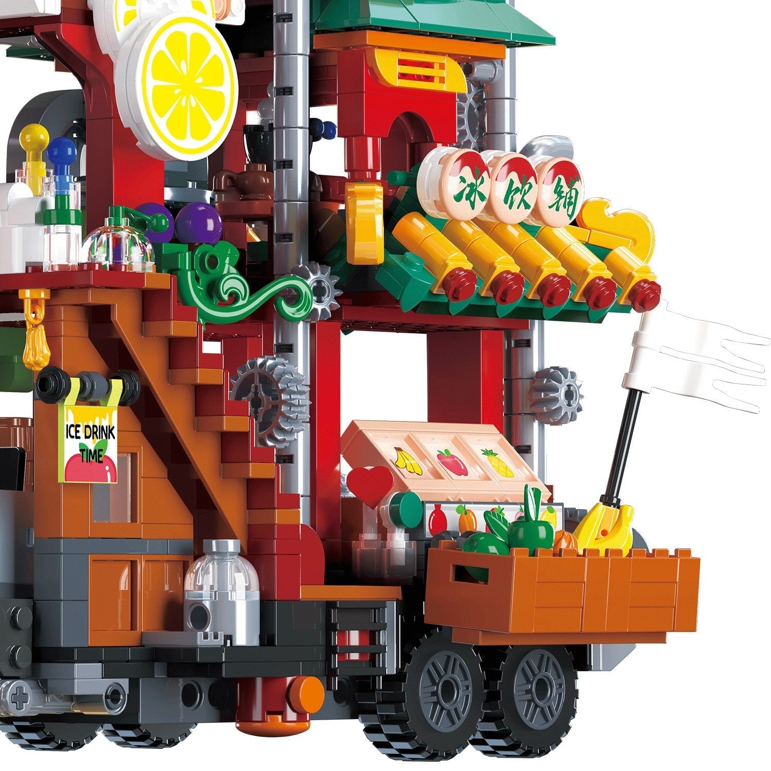Lion Dance Street Truck Food Stall Micro Building Set
