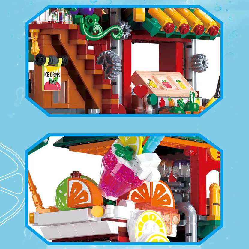 Lion Dance Street Truck Food Stall Micro Building Set