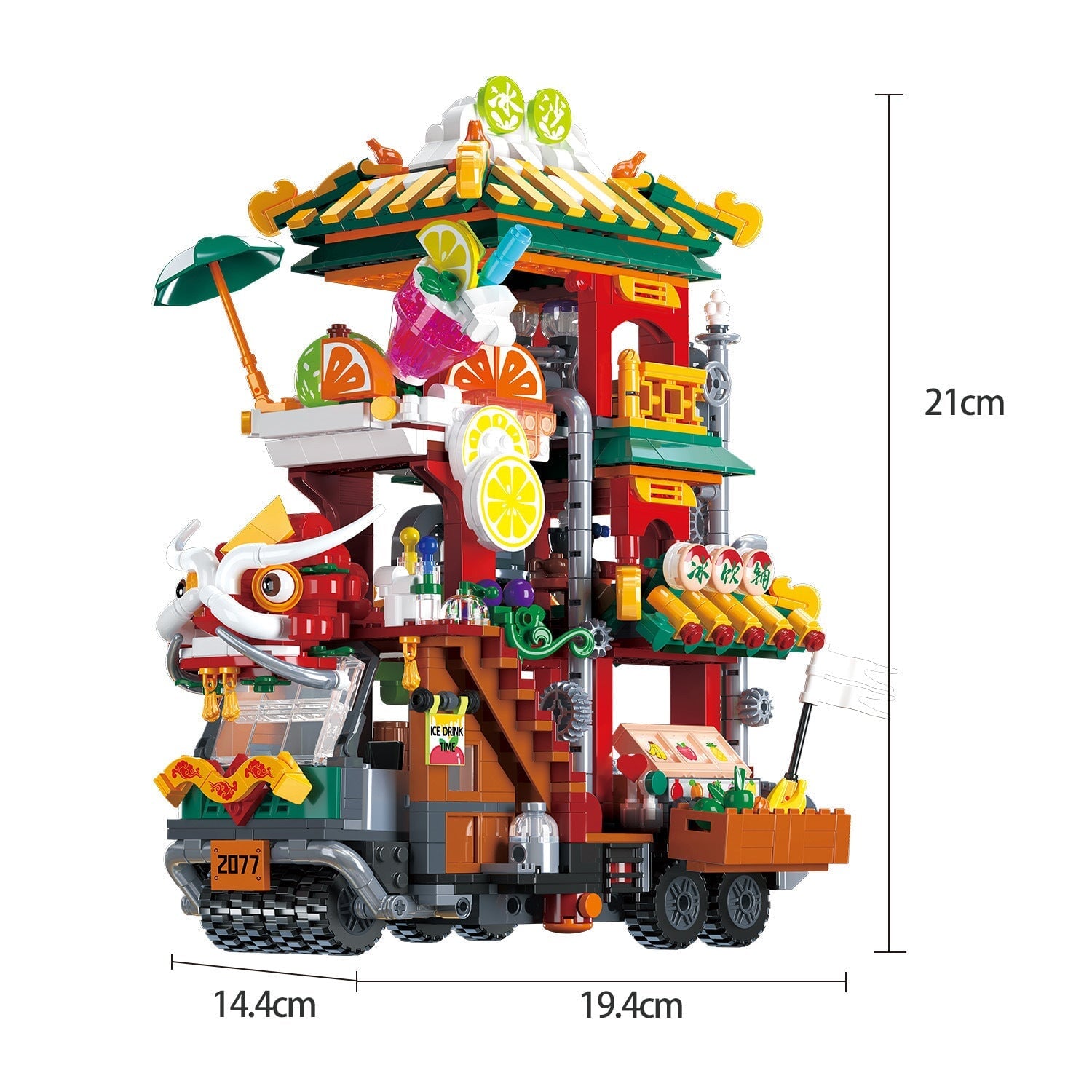 Lion Dance Street Truck Food Stall Micro Building Set