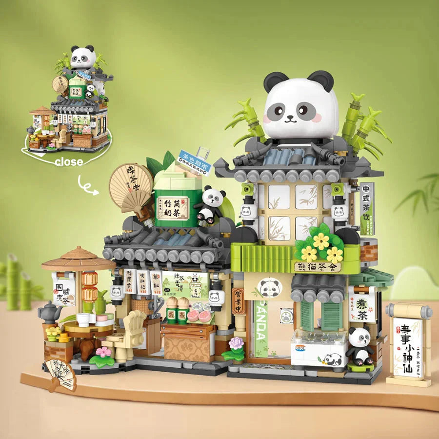 Panda and Brown Bear Tea Cafes Micro Building Set Collection