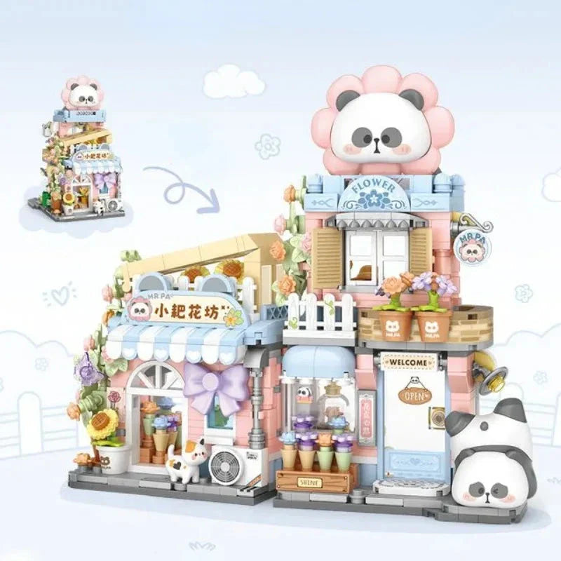 Panda Taiyaki Flower Cafes Foldable Micro Building Set Collection