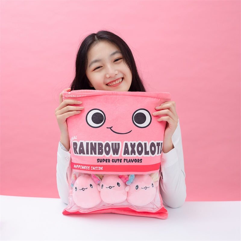 Rainbow Pink Blue Axolotl Candy Bag Plushies