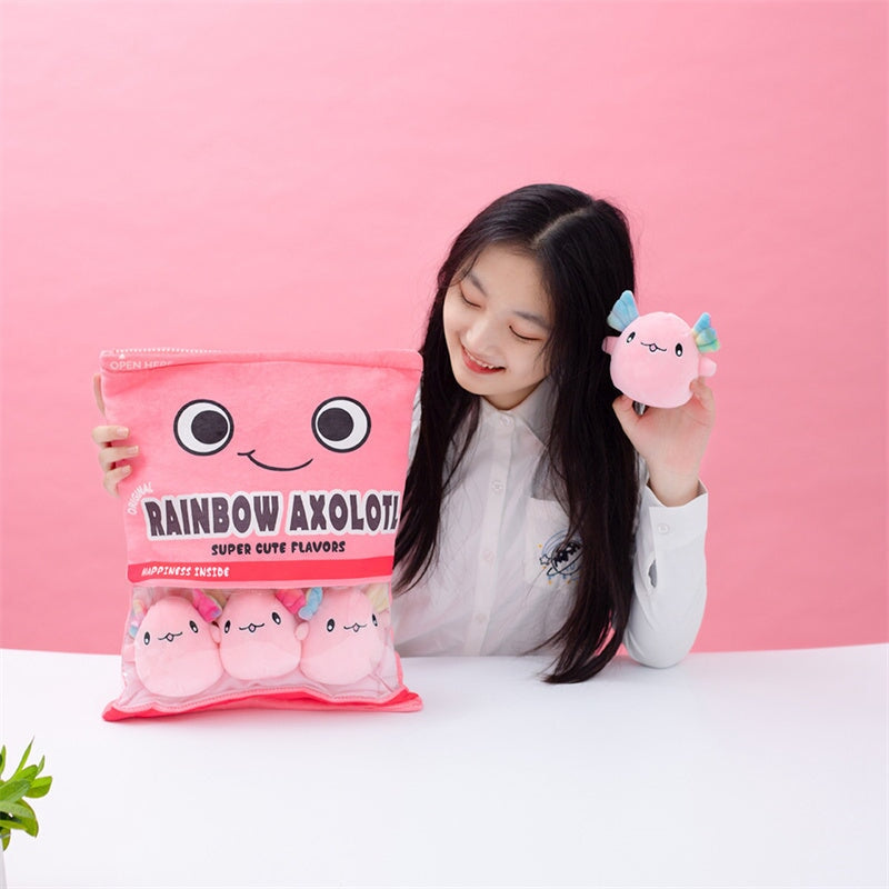 Rainbow Pink Blue Axolotl Candy Bag Plushies