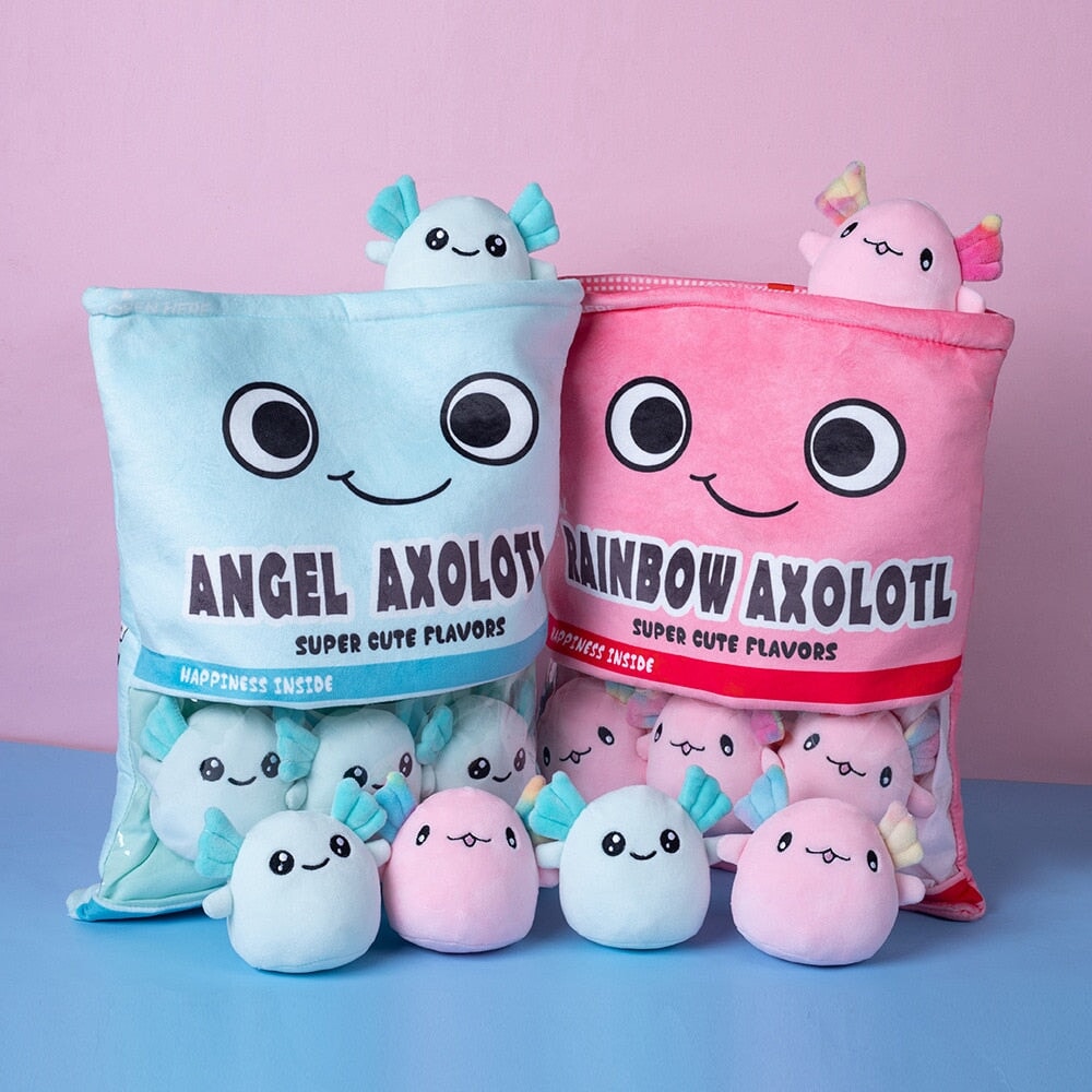 Rainbow Pink Blue Axolotl Candy Bag Plushies