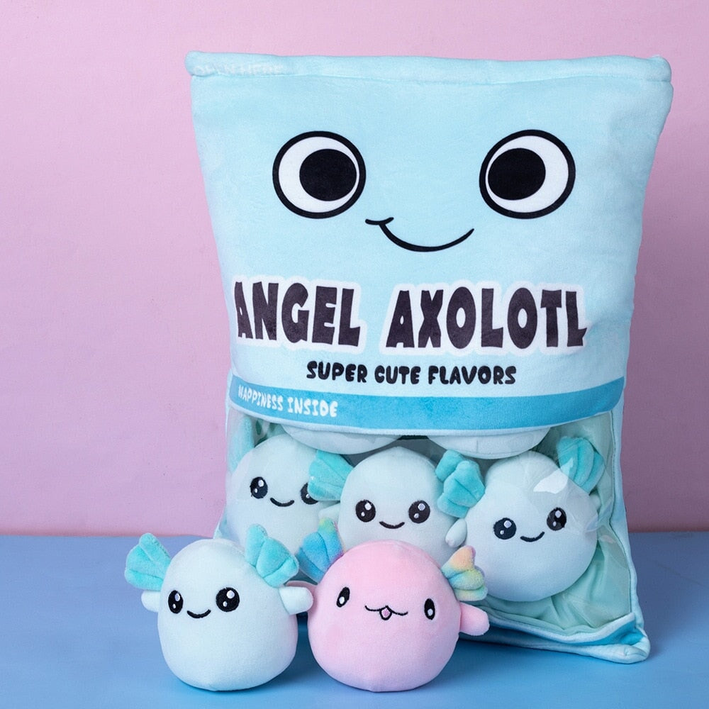Rainbow Pink Blue Axolotl Candy Bag Plushies