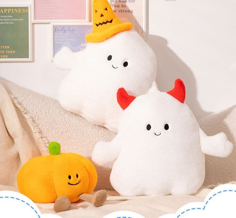 Smiling Halloween Pumpkin Ghost Plush