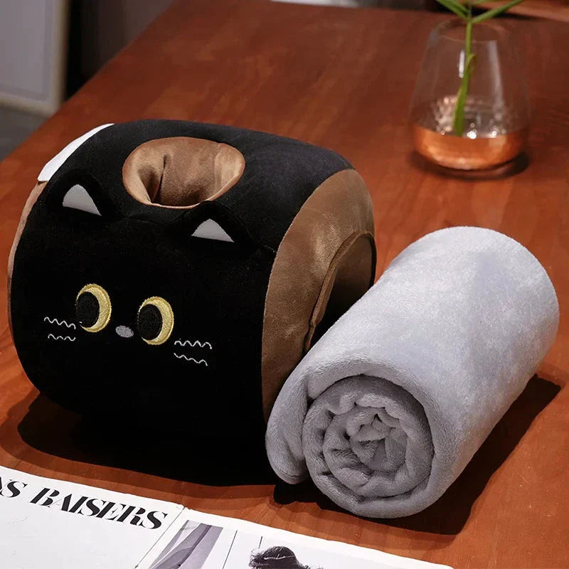 Soft Cat Swiss Roll Cake Handwarmer Plush with Blanket