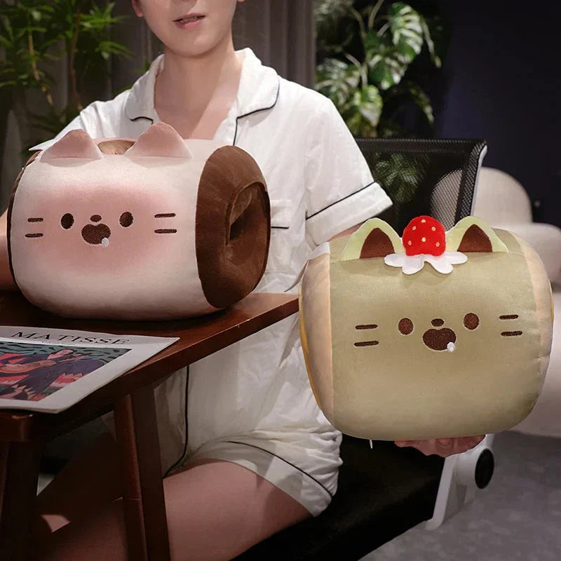 Soft Cat Swiss Roll Cake Handwarmer Plush with Blanket