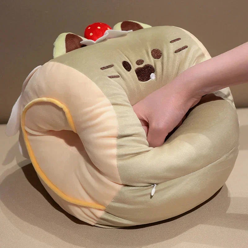 Soft Cat Swiss Roll Cake Handwarmer Plush with Blanket