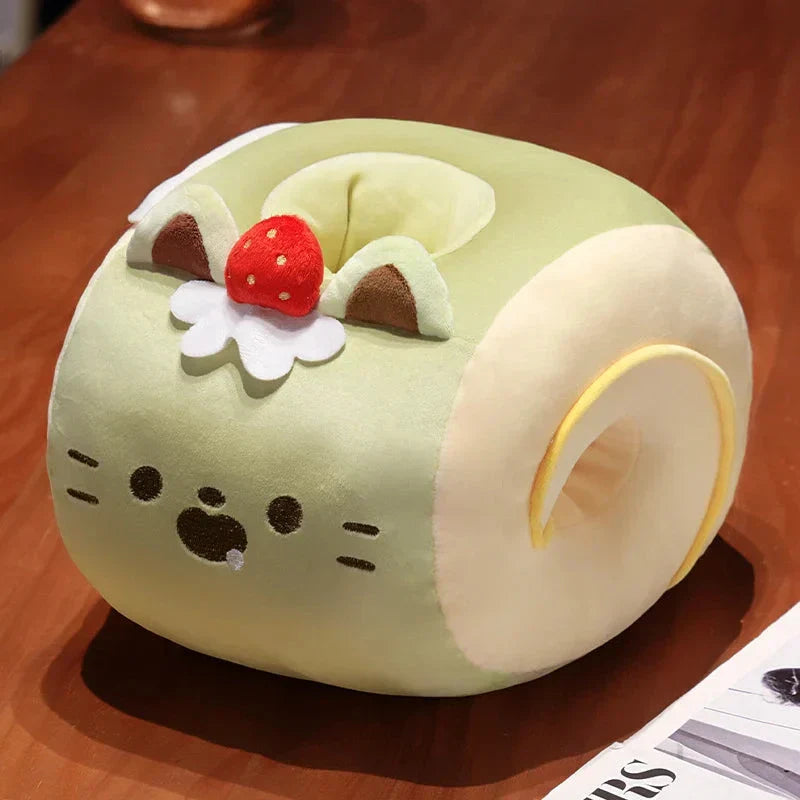 Soft Cat Swiss Roll Cake Handwarmer Plush with Blanket