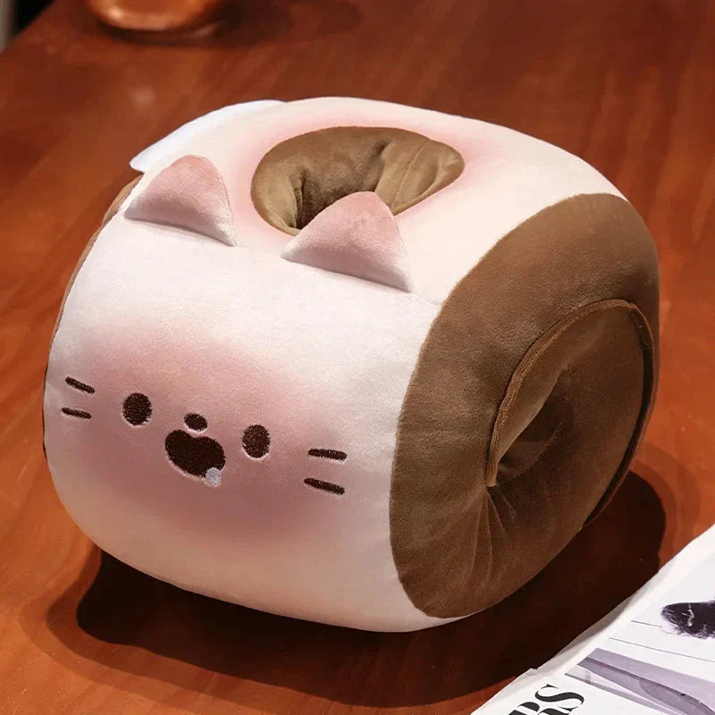 Soft Cat Swiss Roll Cake Handwarmer Plush with Blanket