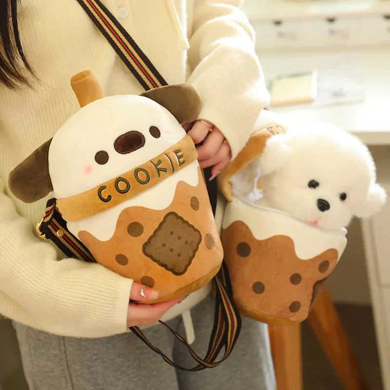 White Bichon Frisé Plushie Bubble Tea Cookie Bag