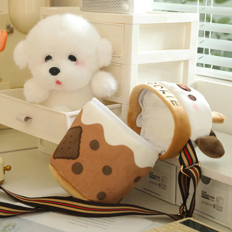 White Bichon Frisé Plushie Bubble Tea Cookie Bag