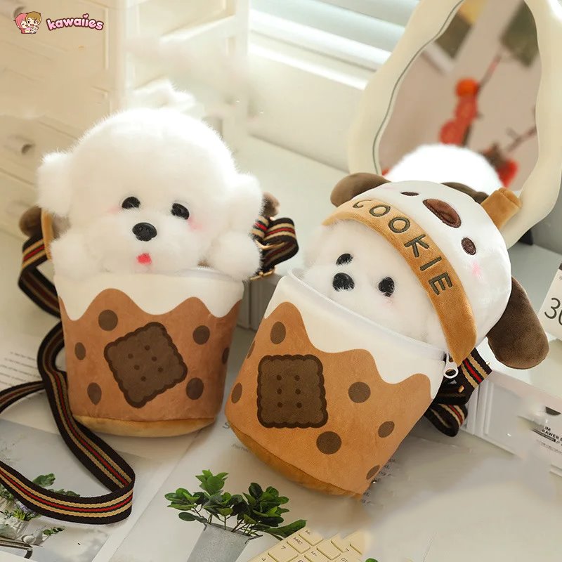 White Bichon Frisé Plushie Bubble Tea Cookie Bag