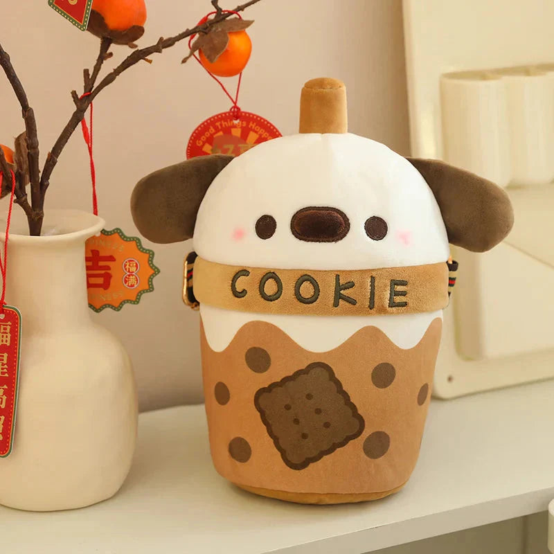 White Bichon Frisé Plushie Bubble Tea Cookie Bag