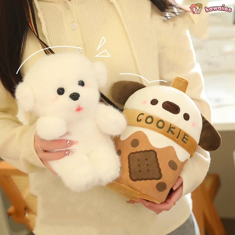 White Bichon Frisé Plushie Bubble Tea Cookie Bag