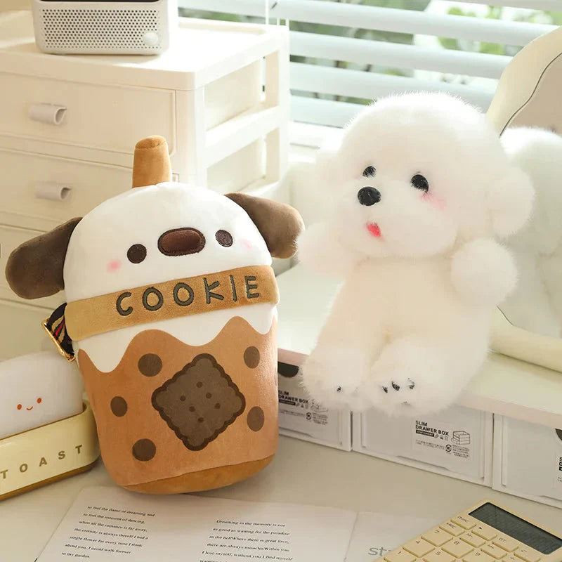 White Bichon Frisé Plushie Bubble Tea Cookie Bag