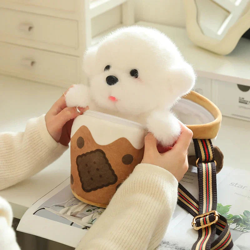 White Bichon Frisé Plushie Bubble Tea Cookie Bag