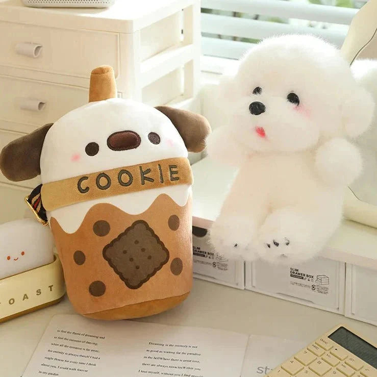 White Bichon Frisé Plushie Bubble Tea Cookie Bag