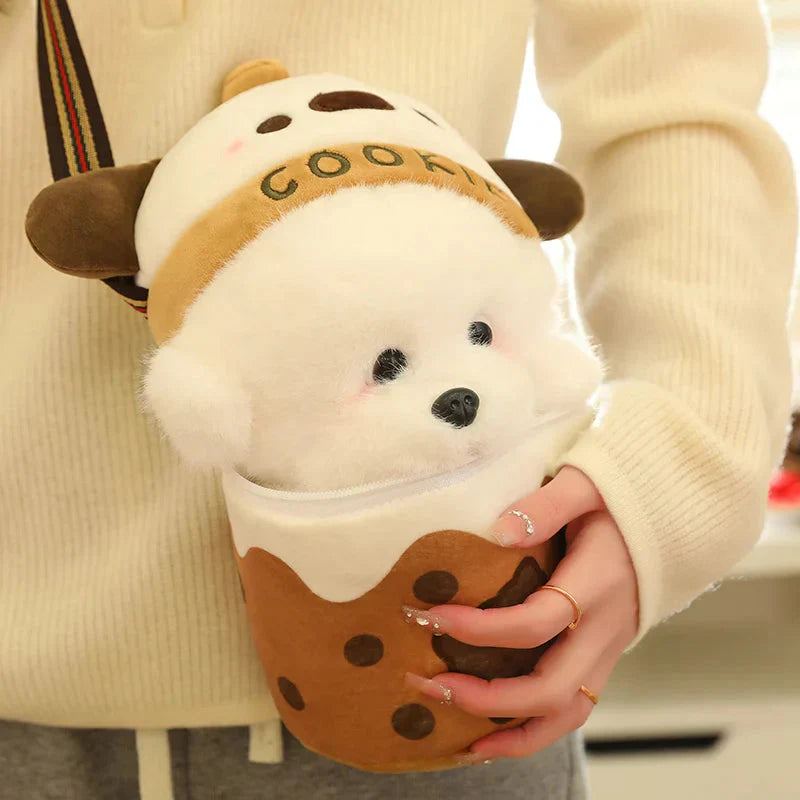 White Bichon Frisé Plushie Bubble Tea Cookie Bag