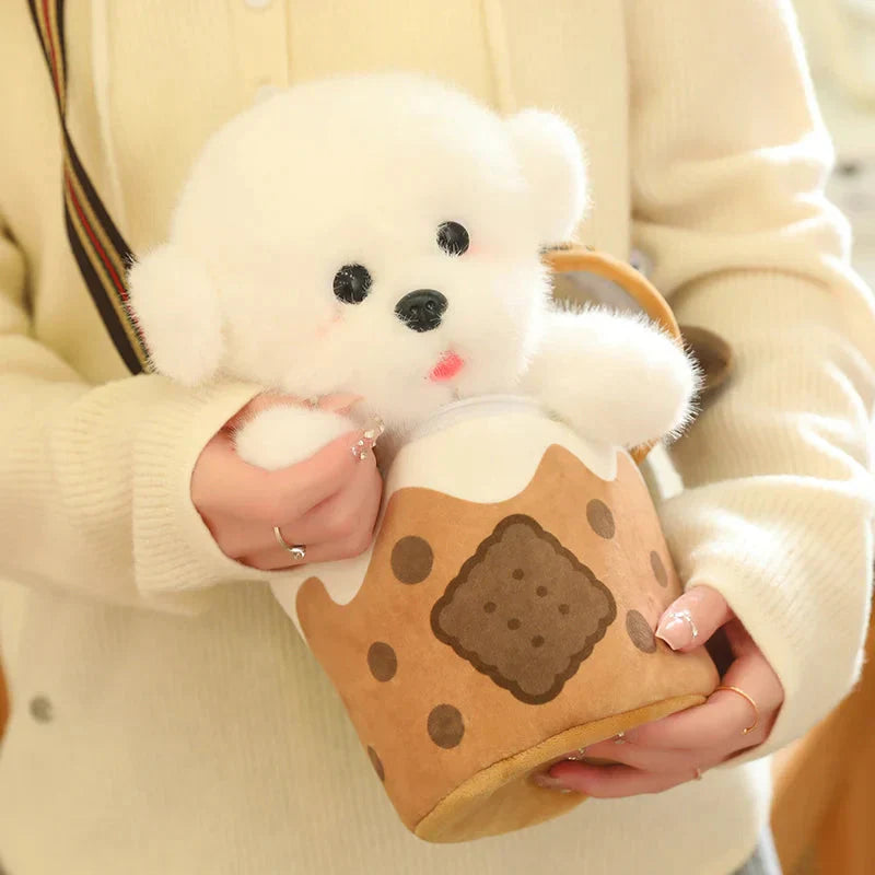 White Bichon Frisé Plushie Bubble Tea Cookie Bag
