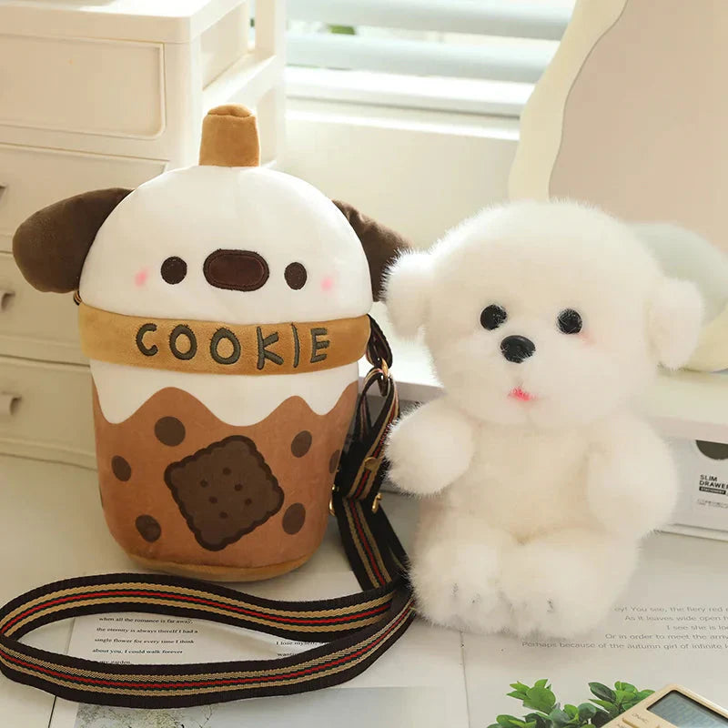 White Bichon Frisé Plushie Bubble Tea Cookie Bag