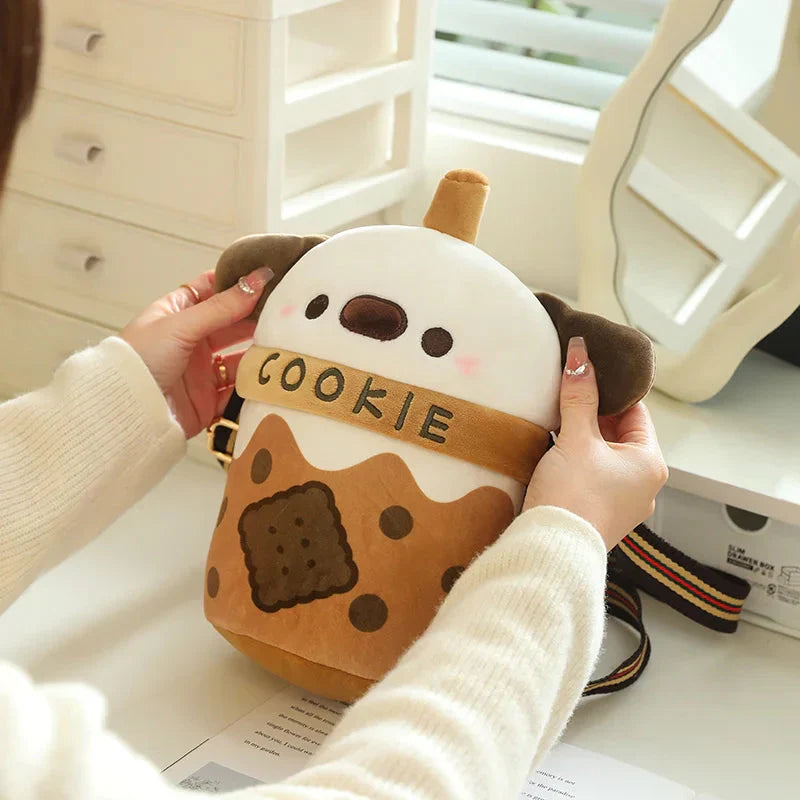 White Bichon Frisé Plushie Bubble Tea Cookie Bag