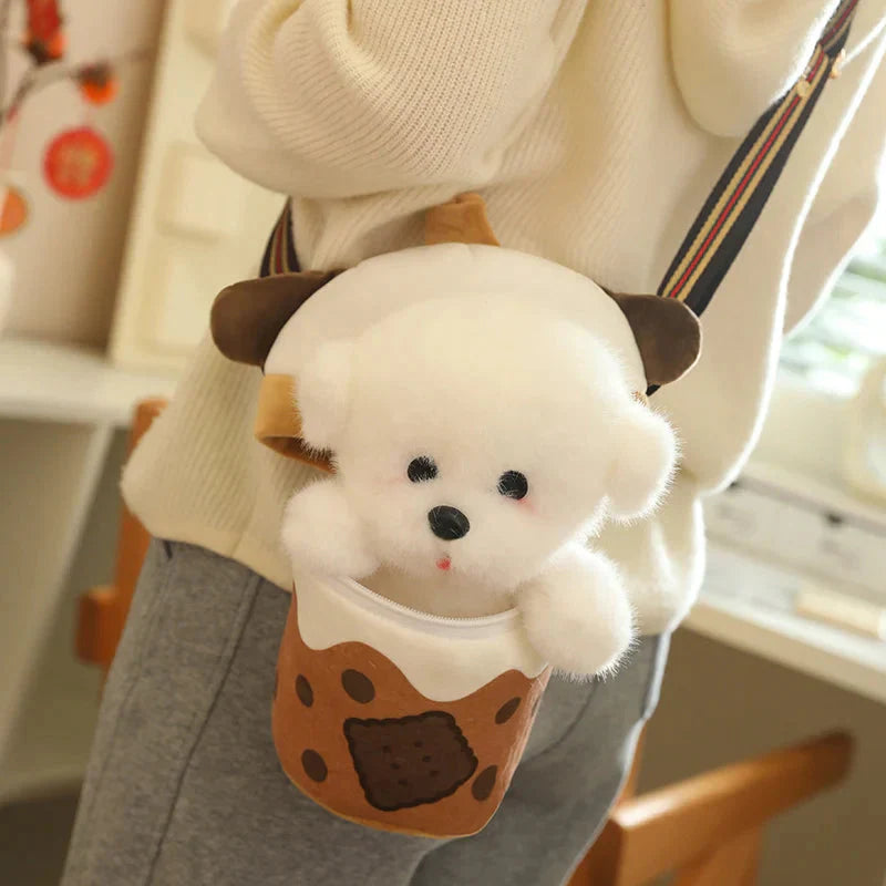 White Bichon Frisé Plushie Bubble Tea Cookie Bag