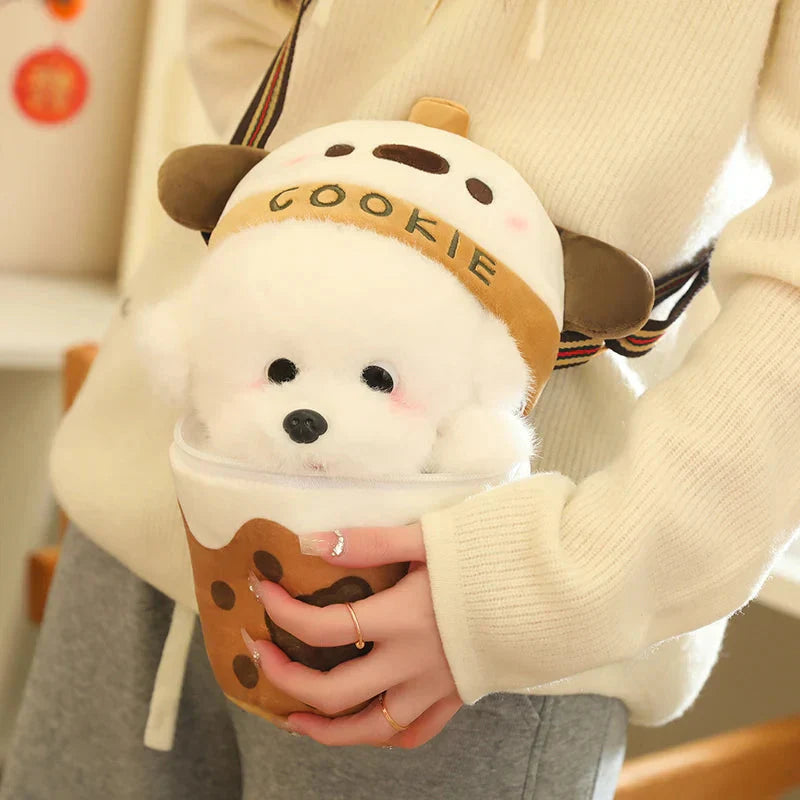 White Bichon Frisé Plushie Bubble Tea Cookie Bag