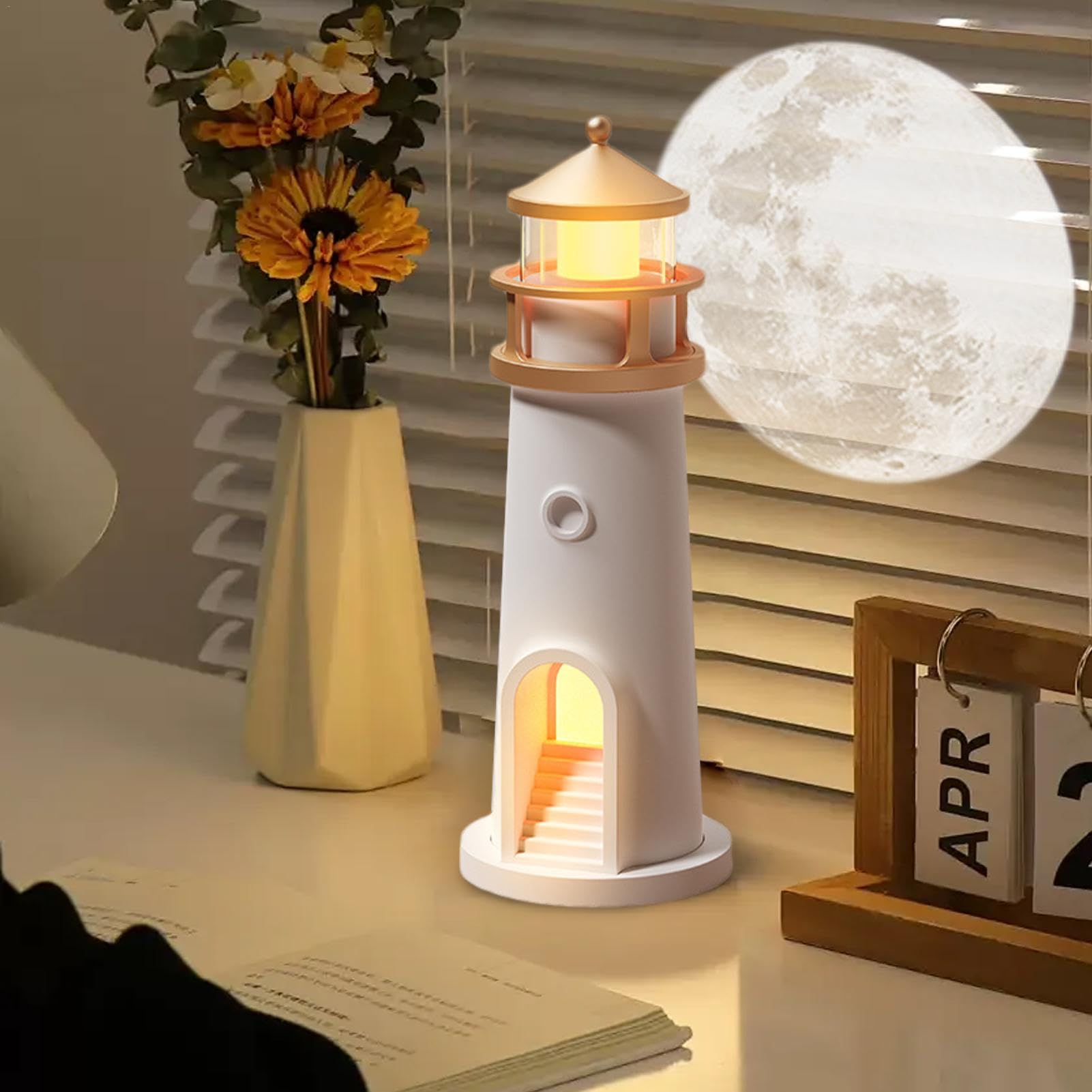 Lighthouse Moon Projection Lamp – Dimmable Bluetooth Ambient Light with Motion Sensor, Perfect for Nighttime Serenity & Christmas Gifting