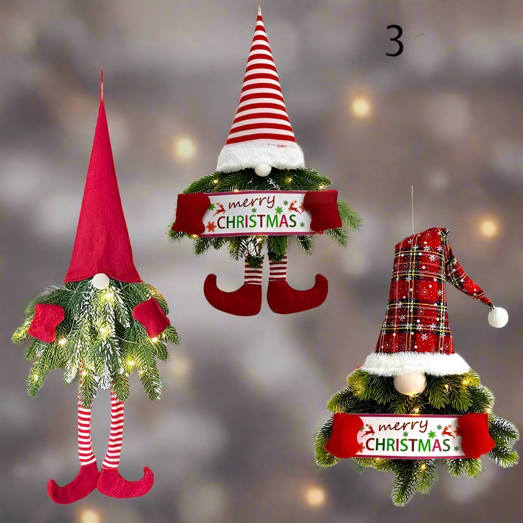 Santa Gnome with Christmas Wreath and Sparkling LED Lights – Perfect for Front Door, Wall, or Window Festive Magic