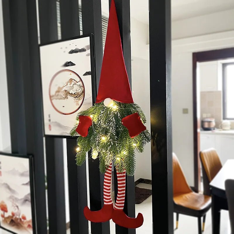 Santa Gnome with Christmas Wreath and Sparkling LED Lights – Perfect for Front Door, Wall, or Window Festive Magic