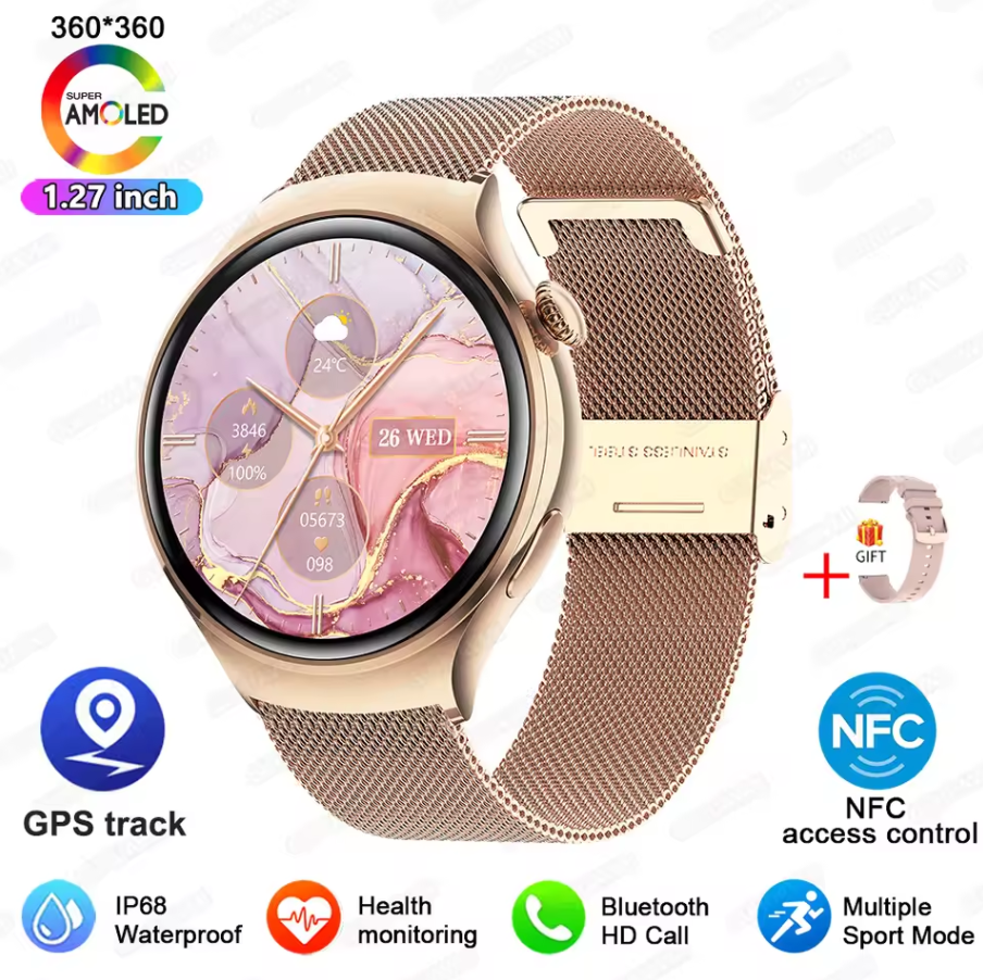AMOLED Display Luxury Women Smart Watch with Bluetooth Calling Health Tracker