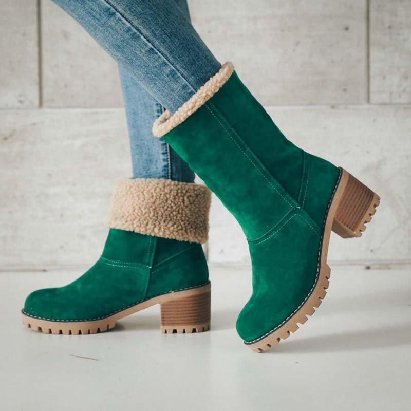 Women Warm Square Heels Ankle Snow Boots