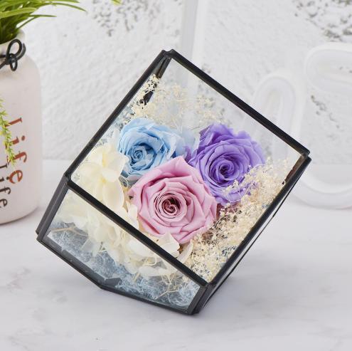 Artificial Flowers Decor with Glass Gift Box