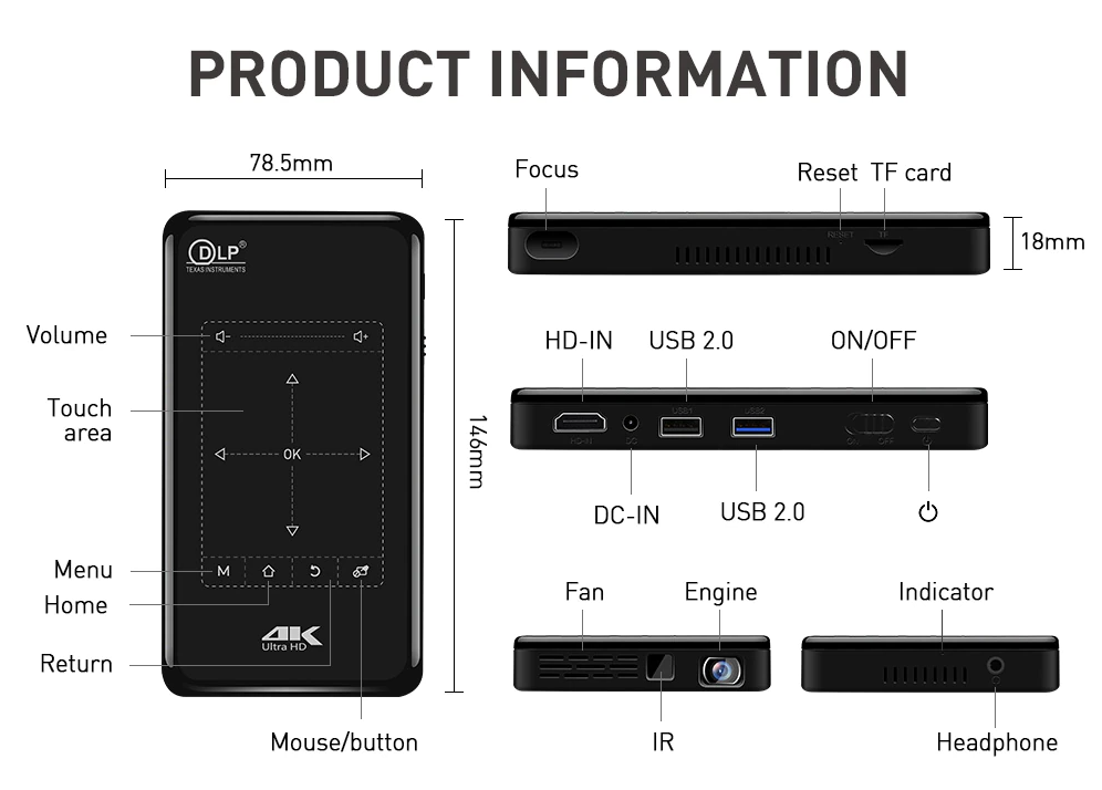 Smart Wi-fi 4k Ultra Hd Mobile Wireless Projector