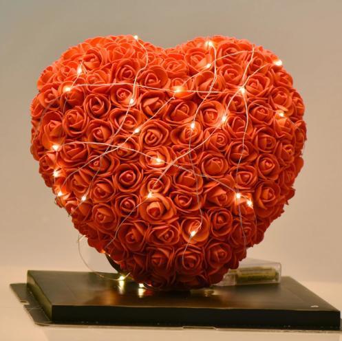 Valentine's Day Red Rose LED Heart Box with Artificial Flowers