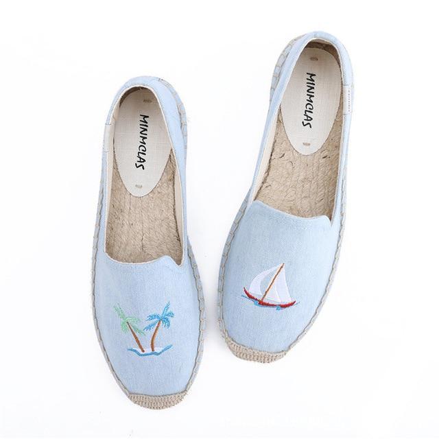 New Fashion Lovely Cat Comfortable Blue Stripe Womens Casual Espadrilles Shoes