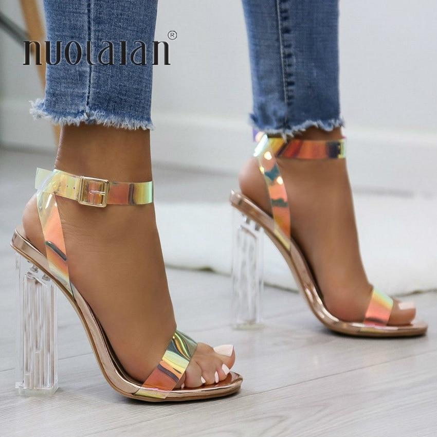 PVC Clear Transparent Strappy High Heels Shoes