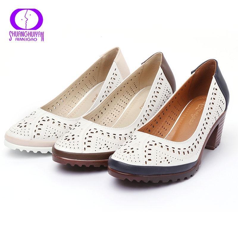 Hollow Out Sandals Soft Leather Women Shoes Pointed Toe High Heel