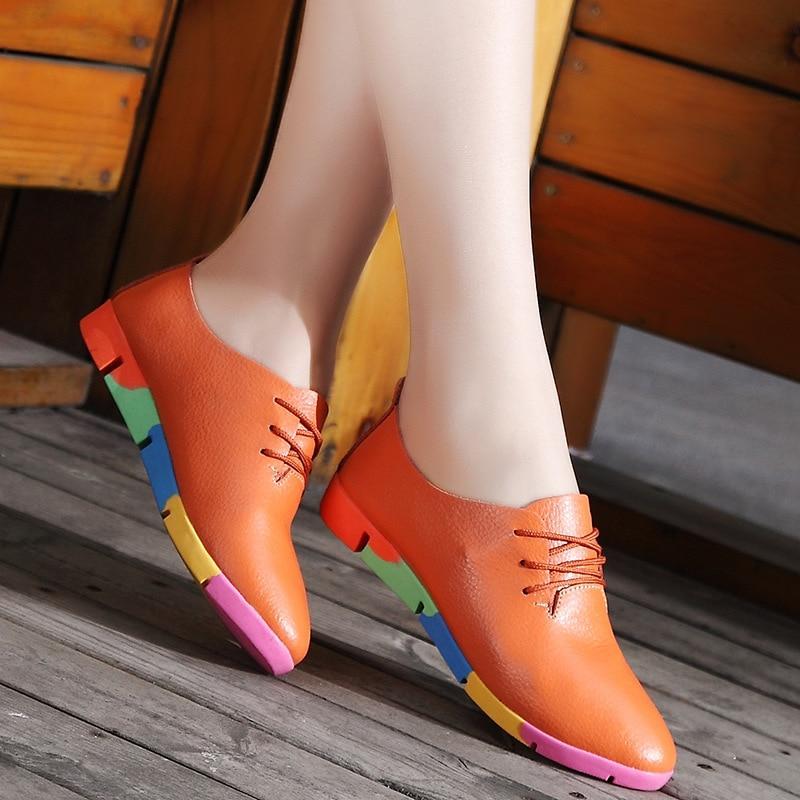 New breathable genuine leather flats shoes woman sneakers