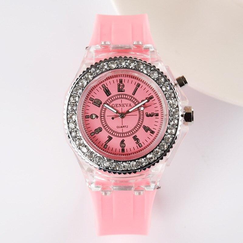 2019 Fashion Silicone Diamond Rhinestone Watch LED Luminous Colorful Lights Watch Women Ladies Quartz Wristwatch