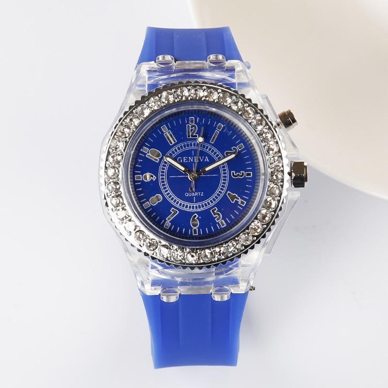 2019 Fashion Silicone Diamond Rhinestone Watch LED Luminous Colorful Lights Watch Women Ladies Quartz Wristwatch