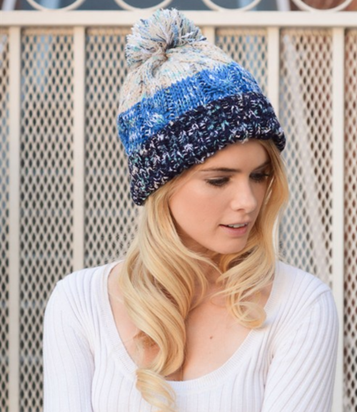 Blue Multi-Color Pom Knit Beanie