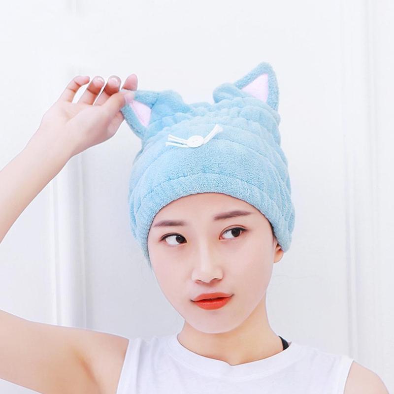 Cute Cat Ears Hair-drying Towel Bath Cap