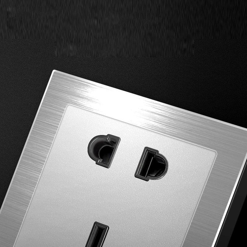 86type 1 2 3 4 gang 1 2way Silver aluminum alloy panel Switch socket Five hole Northern Europe Industry Germany UK France socket